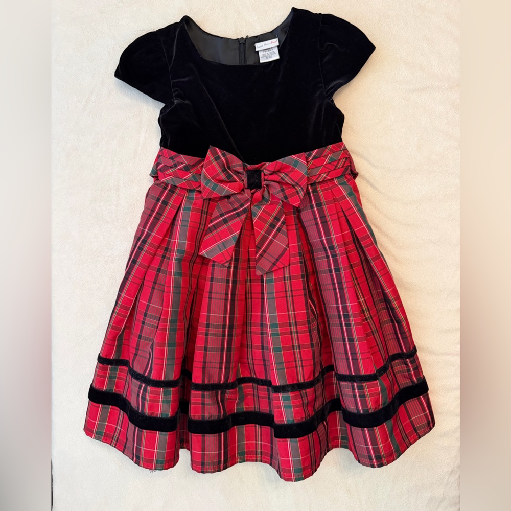 Sweet Heart Rose Red and Black Plaid Kids Dress